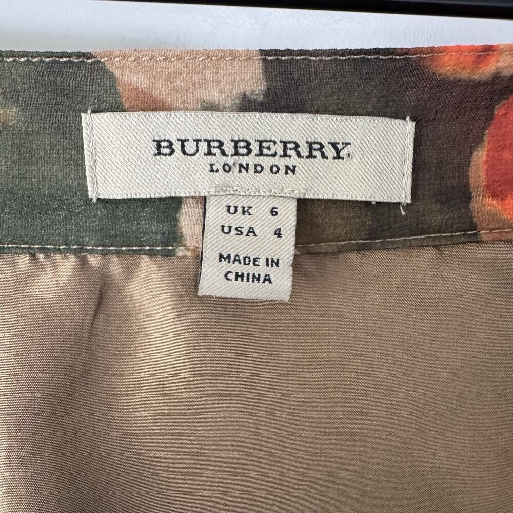 Burberry Ladies Size US 4 Silk Pleated Skirt Brown Orange Floral Printed - Picture 5 of 11